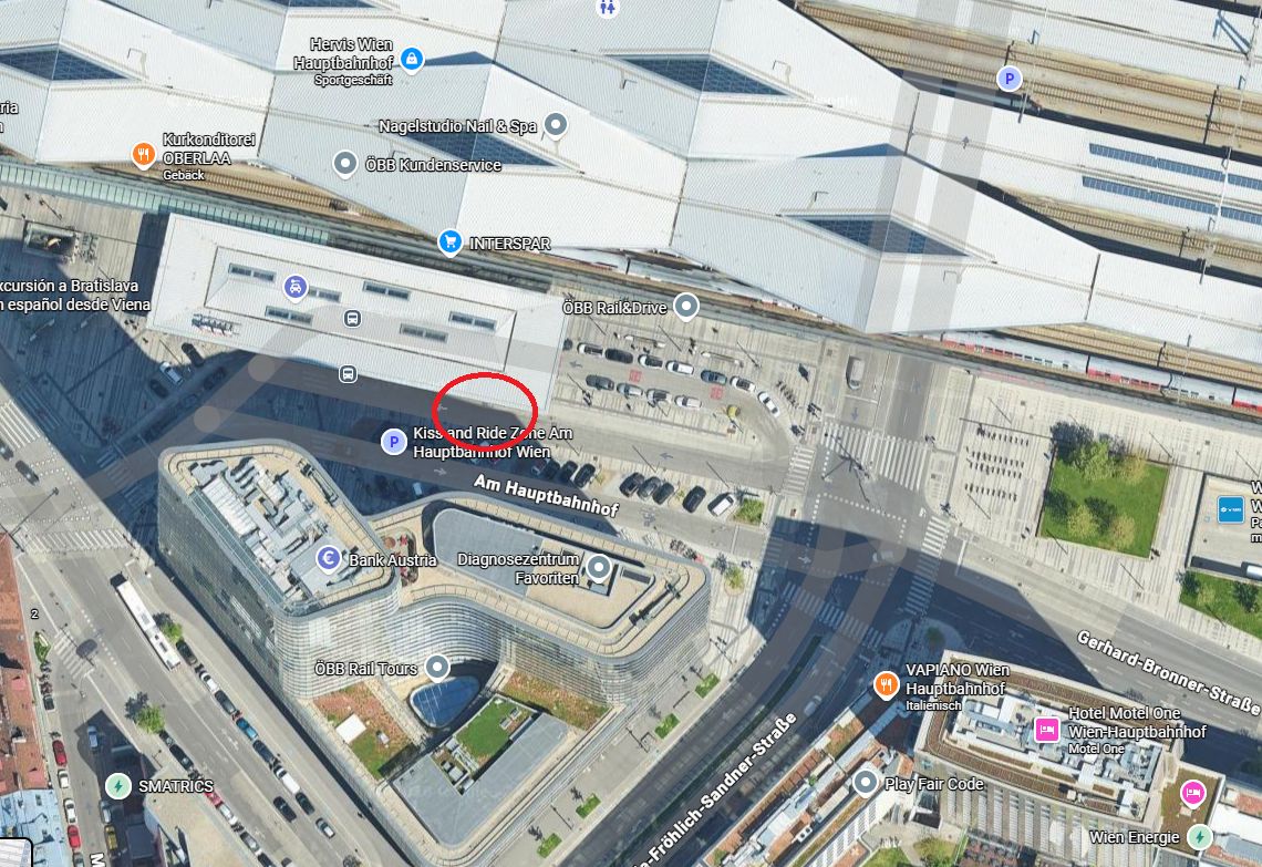 Abfahrtsort Wiener Hauptbahnhof Eingang Süd